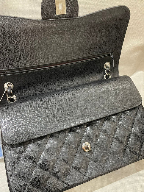 Chanel Classic Flap Jumbo 2014 Black Caviar Leather Double Flap Silver Hardware