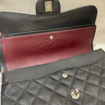 Chanel Classic Flap Jumbo 2014 Black Caviar Leather Double Flap Silver Hardware