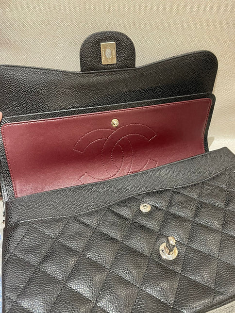 Chanel Classic Flap Jumbo 2014 Black Caviar Leather Double Flap Silver Hardware
