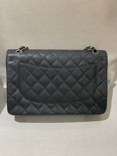 Chanel Classic Flap Jumbo 2014 Black Caviar Leather Double Flap Silver Hardware