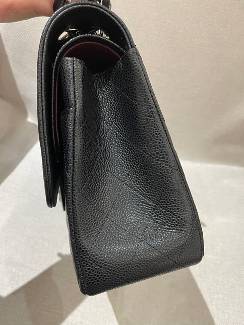 Chanel Classic Flap Jumbo 2014 Black Caviar Leather Double Flap Silver Hardware