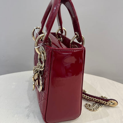 Lady Dior Mini 2019 Red Patent Leather Gold-tone Chain Strap