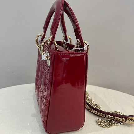 Lady Dior Mini 2019 Red Patent Leather Gold-tone Chain Strap