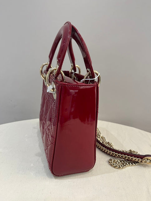 Lady Dior Mini 2019 Red Patent Leather Gold-tone Chain Strap