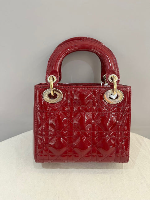 Lady Dior Mini 2019 Red Patent Leather Gold-tone Chain Strap