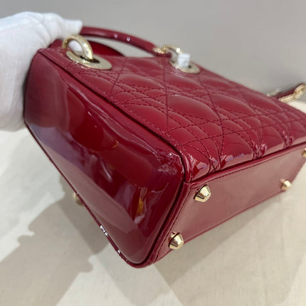 Lady Dior Mini 2019 Red Patent Leather Gold-tone Chain Strap