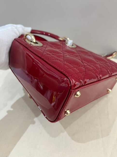 Lady Dior Mini 2019 Red Patent Leather Gold-tone Chain Strap