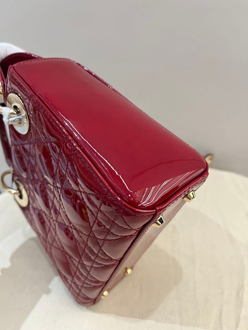 Lady Dior Mini 2019 Red Patent Leather Gold-tone Chain Strap