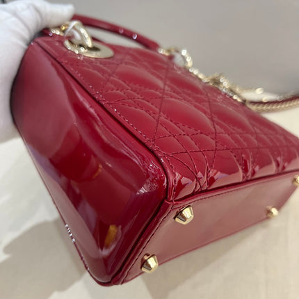 Lady Dior Mini 2019 Red Patent Leather Gold-tone Chain Strap