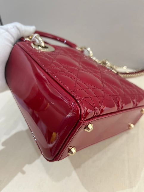 Lady Dior Mini 2019 Red Patent Leather Gold-tone Chain Strap