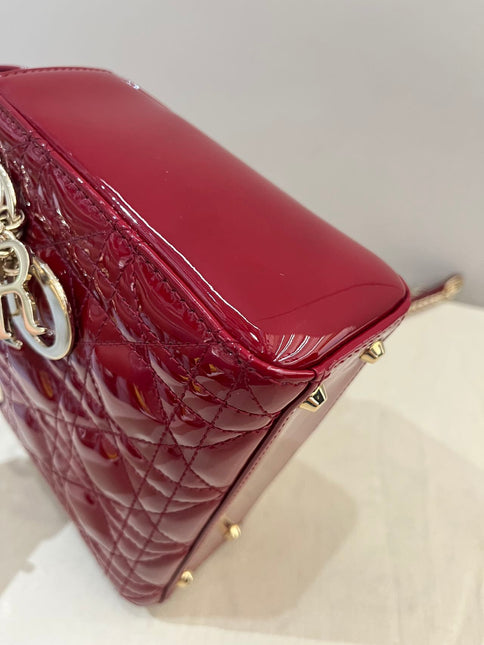 Lady Dior Mini 2019 Red Patent Leather Gold-tone Chain Strap