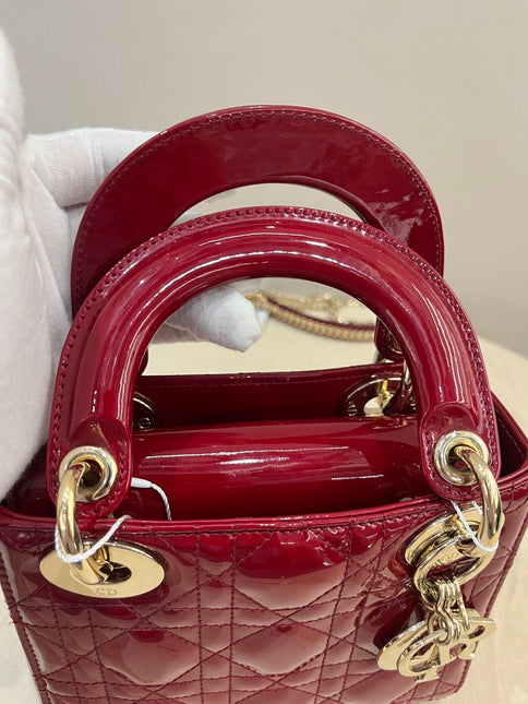 Lady Dior Mini 2019 Red Patent Leather Gold-tone Chain Strap