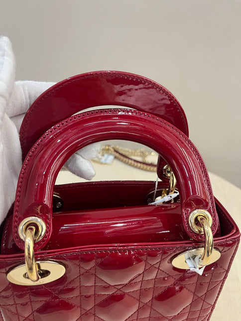 Lady Dior Mini 2019 Red Patent Leather Gold-tone Chain Strap