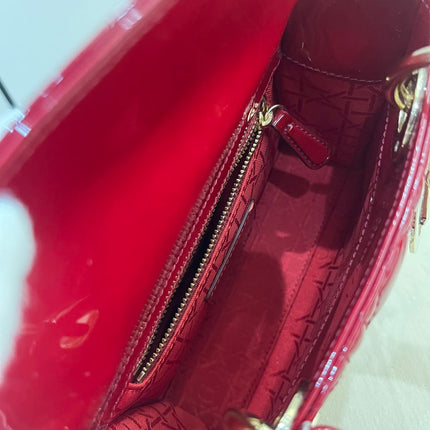 Lady Dior Mini 2019 Red Patent Leather Gold-tone Chain Strap