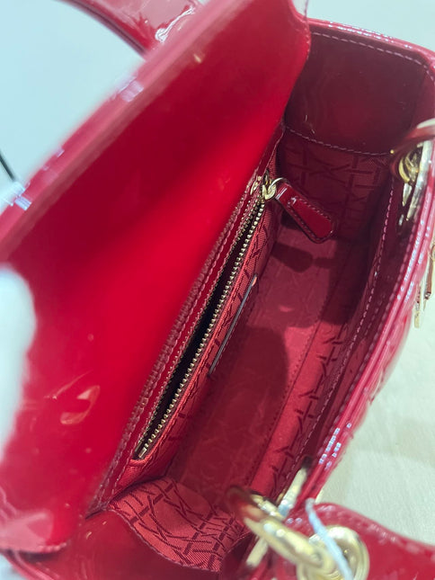 Lady Dior Mini 2019 Red Patent Leather Gold-tone Chain Strap