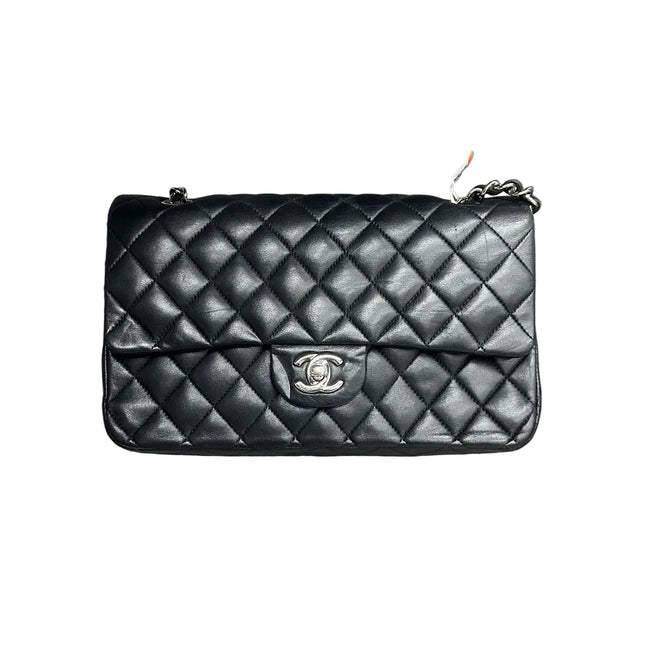 Chanel Timeless Classic Flap Medium 2011 Black Lambskin Leather Silver Hardware-Luxbags