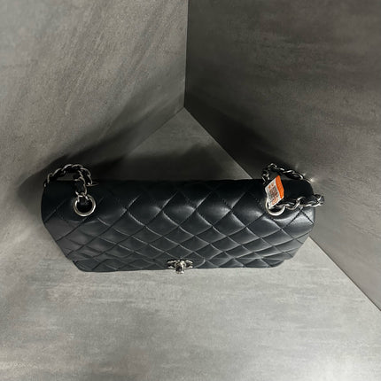 Chanel Timeless Classic Flap Medium 2011 Black Lambskin Leather Silver Hardware