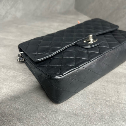 Chanel Timeless Classic Flap Medium 2011 Black Lambskin Leather Silver Hardware