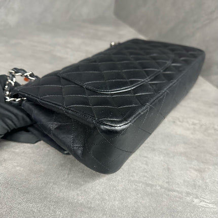 Chanel Timeless Classic Flap Medium 2011 Black Lambskin Leather Silver Hardware