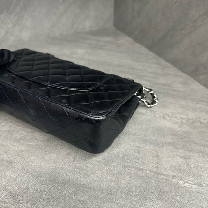 Chanel Timeless Classic Flap Medium 2011 Black Lambskin Leather Silver Hardware