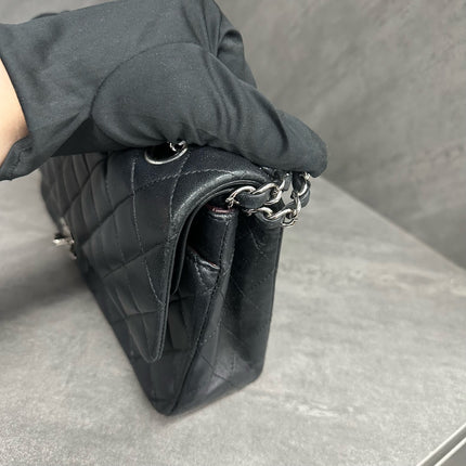 Chanel Timeless Classic Flap Medium 2011 Black Lambskin Leather Silver Hardware