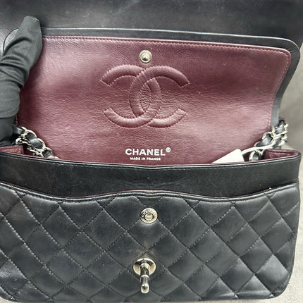Chanel Timeless Classic Flap Medium 2011 Black Lambskin Leather Silver Hardware