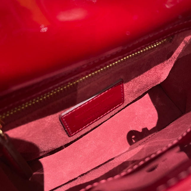 Lady Dior Mini Handbag 2019 Burgundy Red Patent Leather Gold-tone Chain Strap