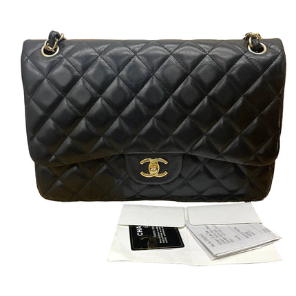 Chanel Classic Flap Jumbo Black Lambskin Leather Double Flap Gold Hardware, 2011-Luxbags