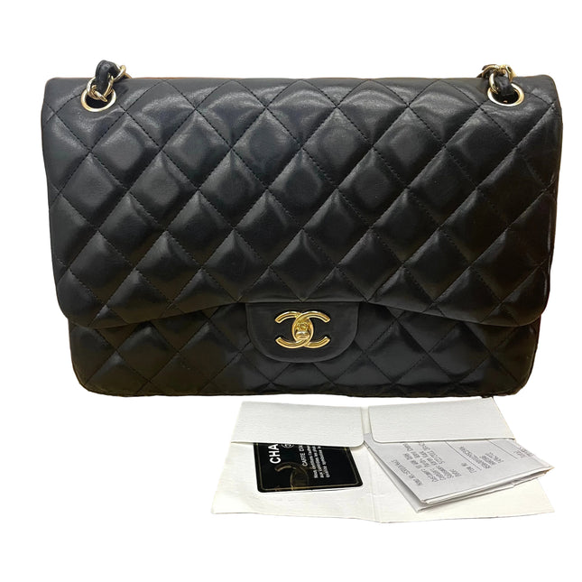 Chanel Classic Flap Jumbo Black Lambskin Leather Double Flap Gold Hardware, 2011-Luxbags