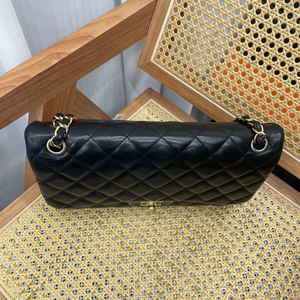 Chanel Classic Flap Jumbo Black Lambskin Leather Double Flap Gold Hardware, 2011