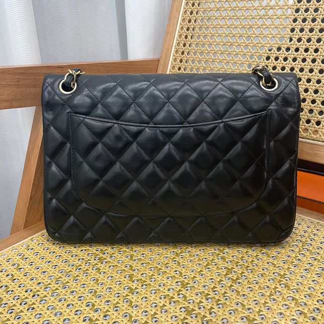 Chanel Classic Flap Jumbo Black Lambskin Leather Double Flap Gold Hardware, 2011