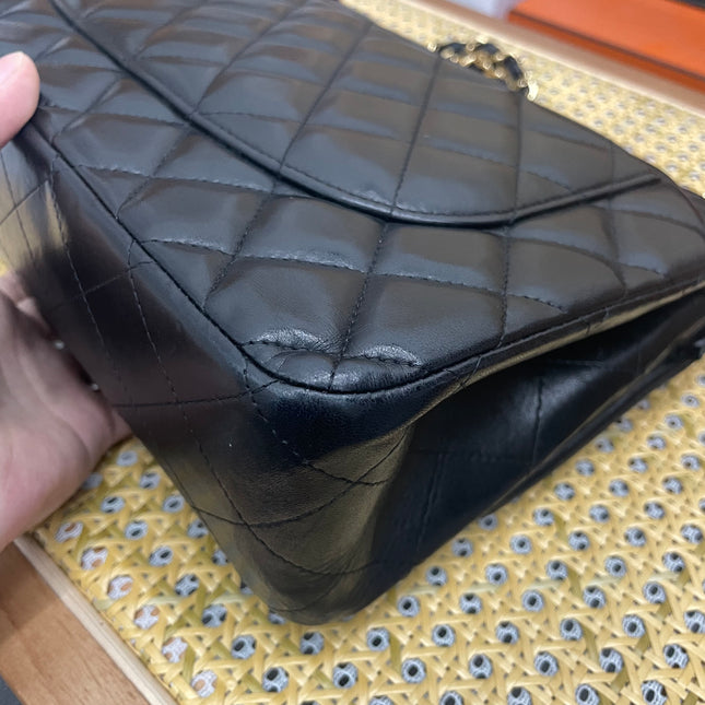 Chanel Classic Flap Jumbo Black Lambskin Leather Double Flap Gold Hardware, 2011