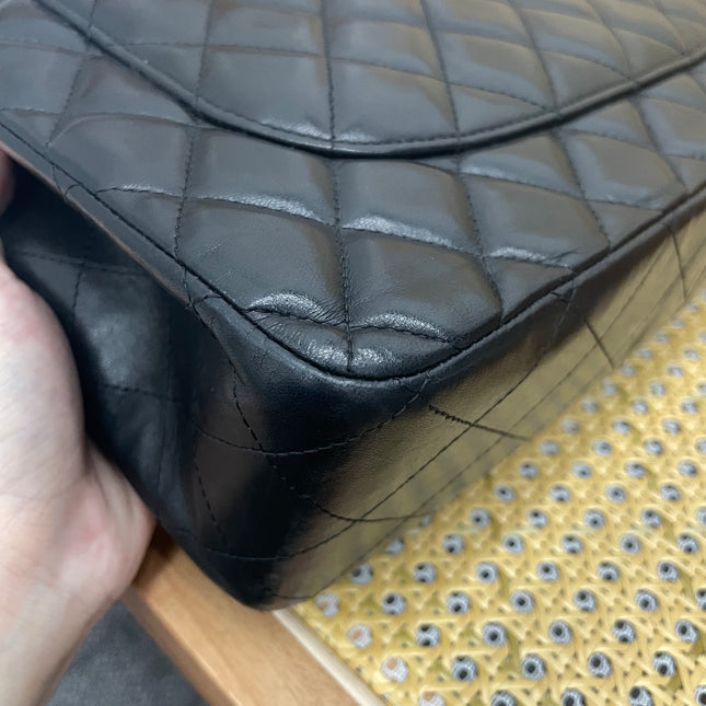 Chanel Classic Flap Jumbo Black Lambskin Leather Double Flap Gold Hardware, 2011