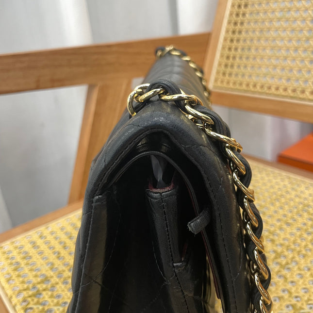 Chanel Classic Flap Jumbo Black Lambskin Leather Double Flap Gold Hardware, 2011