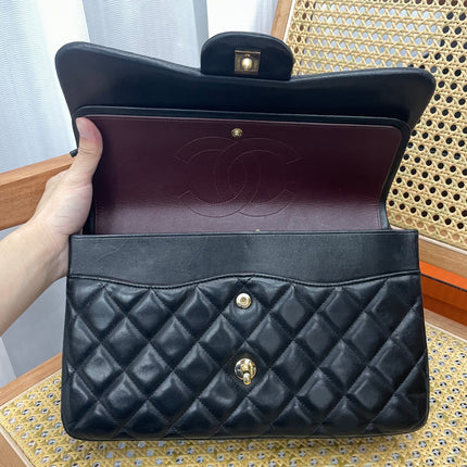 Chanel Classic Flap Jumbo Black Lambskin Leather Double Flap Gold Hardware, 2011