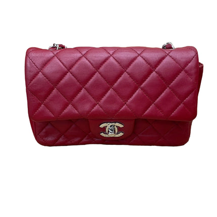 Chanel Classic Flap Mini 2012-13 Red Lambskin Leather Silver Hardware-Luxbags