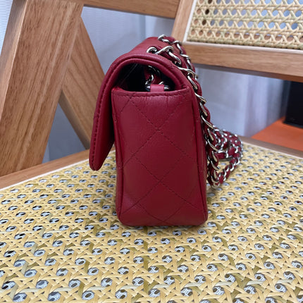 Chanel Classic Flap Mini 2012-13 Red Lambskin Leather Silver Hardware
