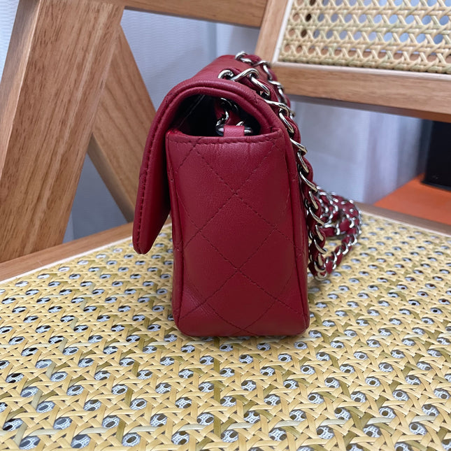 Chanel Classic Flap Mini 2012-13 Red Lambskin Leather Silver Hardware