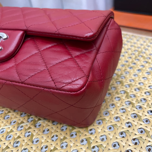 Chanel Classic Flap Mini 2012-13 Red Lambskin Leather Silver Hardware