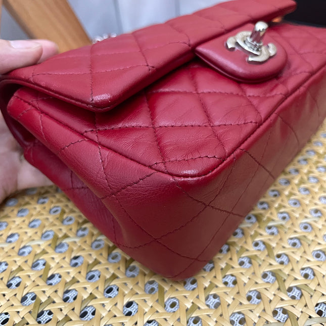Chanel Classic Flap Mini 2012-13 Red Lambskin Leather Silver Hardware