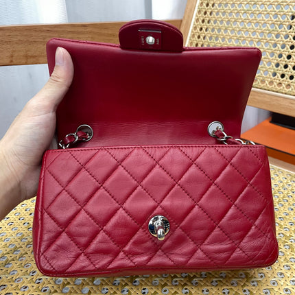 Chanel Classic Flap Mini 2012-13 Red Lambskin Leather Silver Hardware