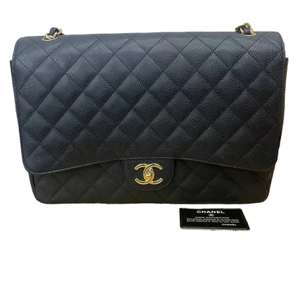 Chanel Classic Flap Maxi 2011 Black Caviar Leather Double Flap Gold Hardware