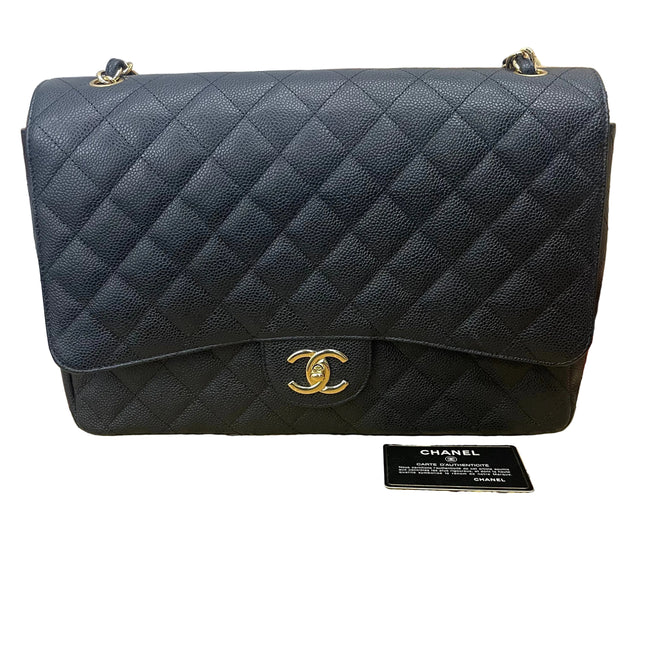 Chanel Classic Flap Maxi 2011 Black Caviar Leather Double Flap Gold Hardware-Luxbags