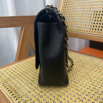 Chanel Classic Flap Maxi 2011 Black Caviar Leather Double Flap Gold Hardware
