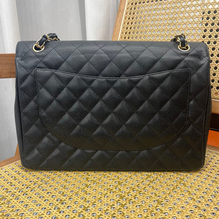 Chanel Classic Flap Maxi 2011 Black Caviar Leather Double Flap Gold Hardware