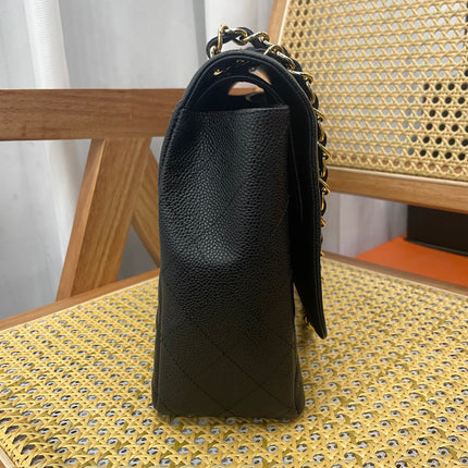 Chanel Classic Flap Maxi 2011 Black Caviar Leather Double Flap Gold Hardware
