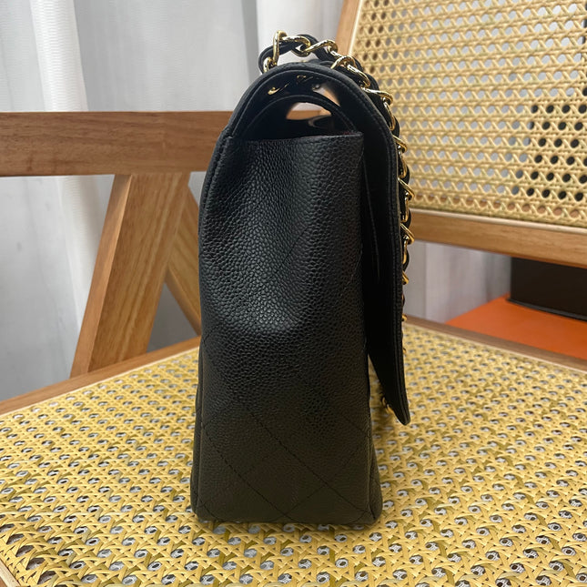 Chanel Classic Flap Maxi 2011 Black Caviar Leather Double Flap Gold Hardware
