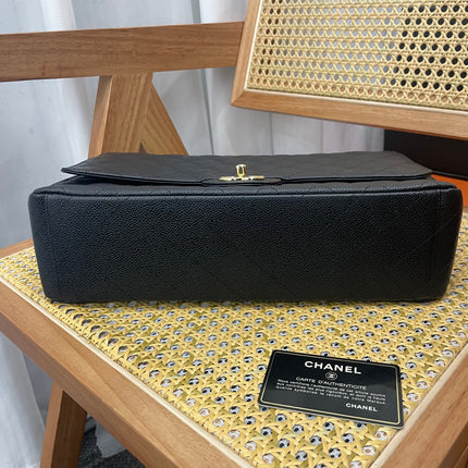 Chanel Classic Flap Maxi 2011 Black Caviar Leather Double Flap Gold Hardware