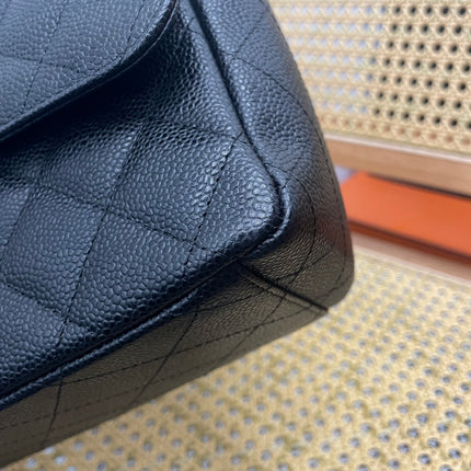 Chanel Classic Flap Maxi 2011 Black Caviar Leather Double Flap Gold Hardware
