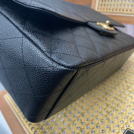 Chanel Classic Flap Maxi 2011 Black Caviar Leather Double Flap Gold Hardware